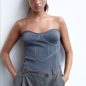 Zara Blue Gray Strapless Knit Bustier Top